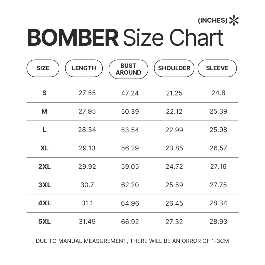 Bomber Size Chart - One Piece DE Store