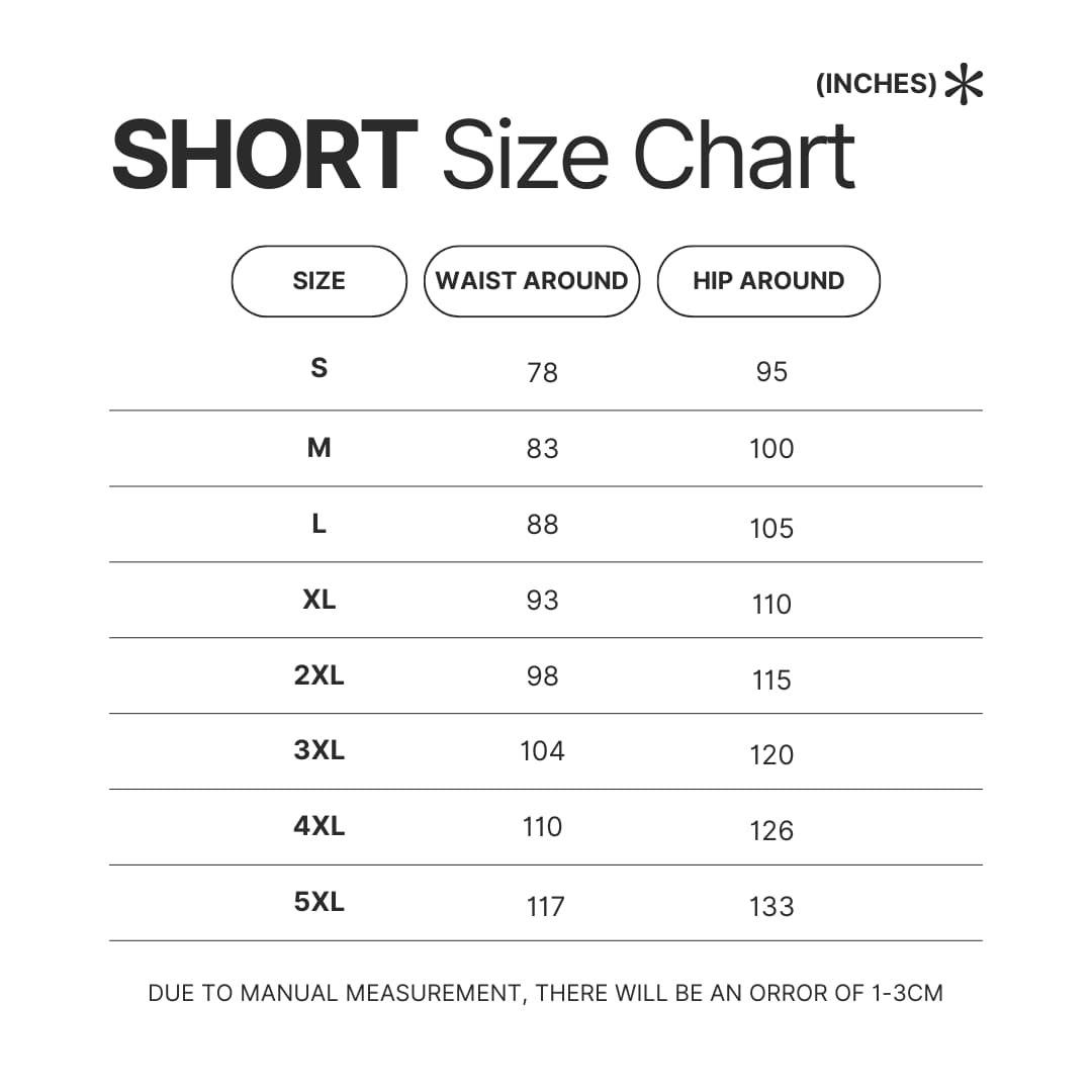 Short Size Chart - One Piece DE Store
