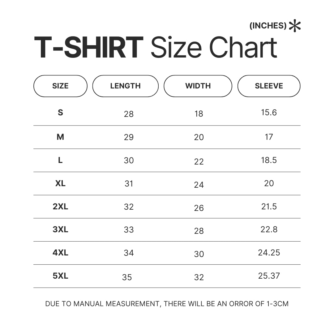 T shirt Size Chart - One Piece DE Store