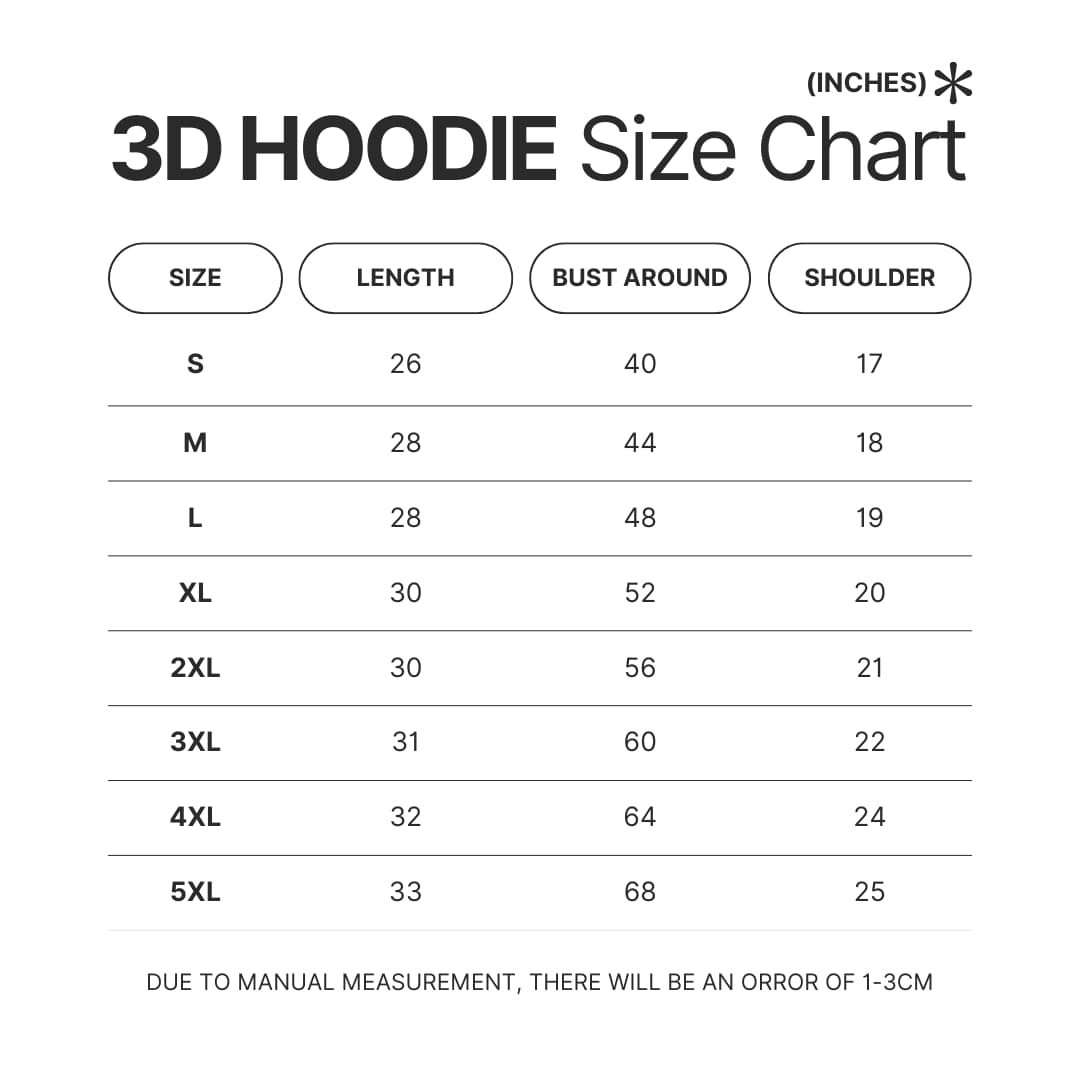 3D Hoodie Size Chart - One Piece DE Store