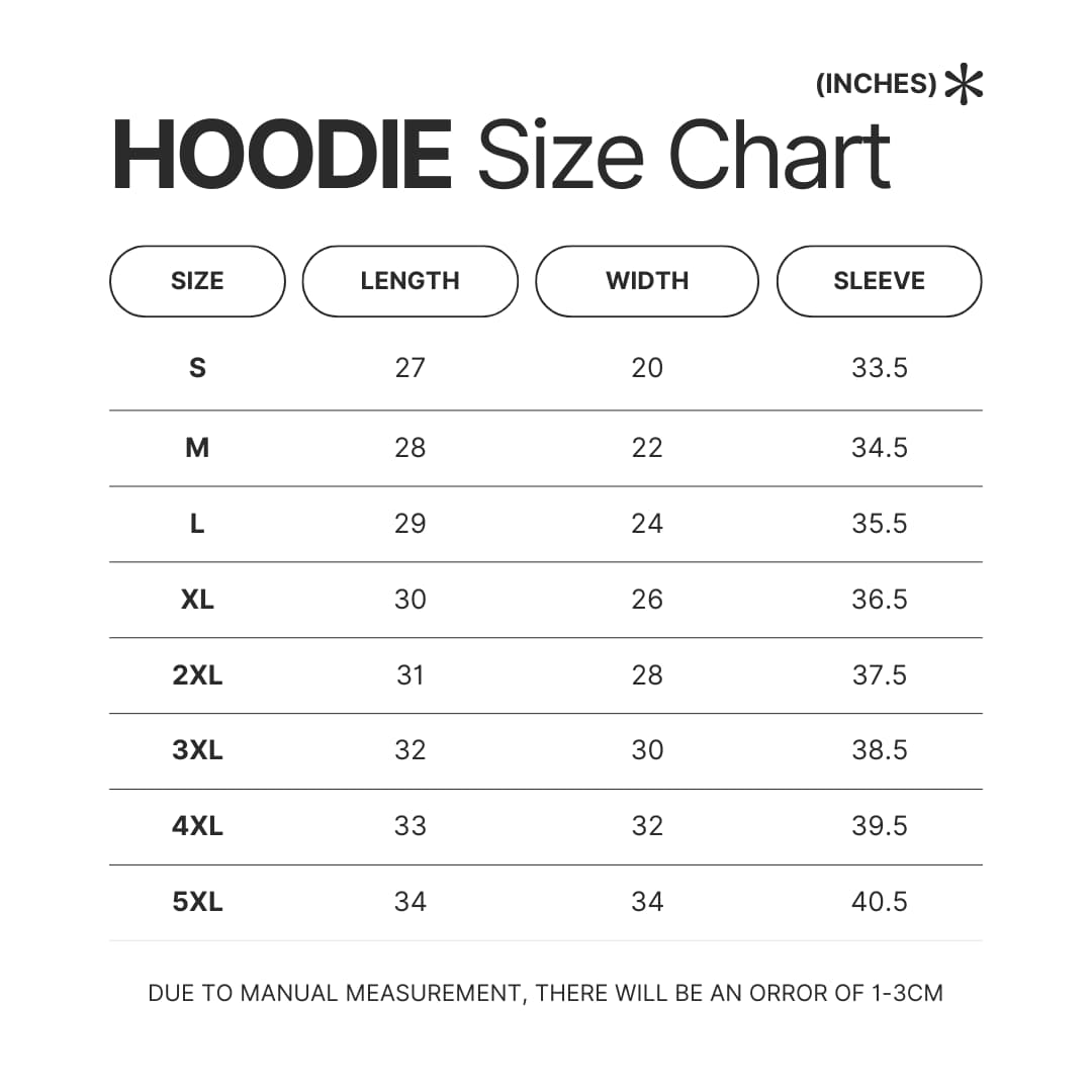Hoodie Size Chart - One Piece DE Store