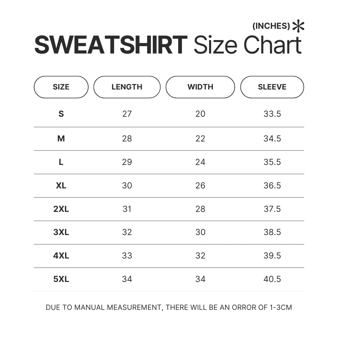 Sweatshirt Size Chart - One Piece DE Store