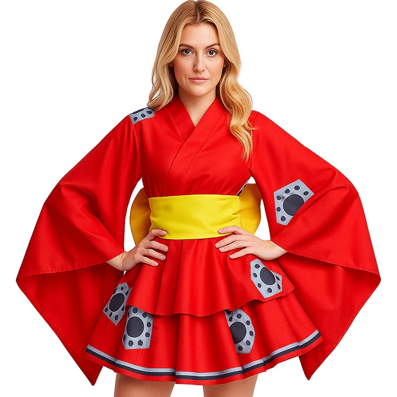 Luffy Cosplay Costume Women Red Kimono Dress