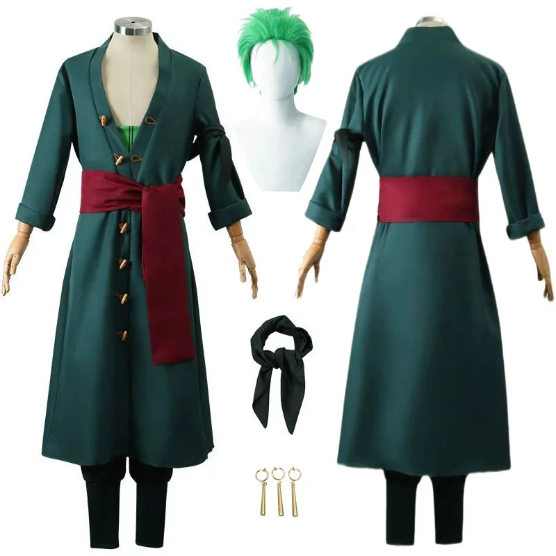 Zoro Cosplay OP Costume Wig Kerchief Eearrings Clothes