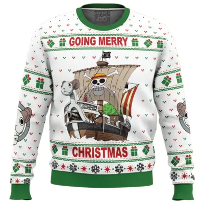 Going Merry Christmas One Piece Ugly Christmas Sweater FRONT mockup - One Piece DE Store