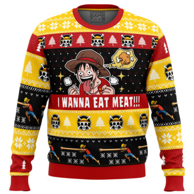 I Want To Eat Meat OP Ugly Christmas Sweater FRONT mockup - One Piece DE Store