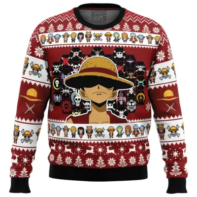 Jolly Rogers One Piece Ugly Christmas Sweater FRONT mockup - One Piece DE Store