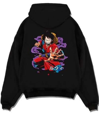 LUFFY2 A.black hoodie flat back design - One Piece DE Store