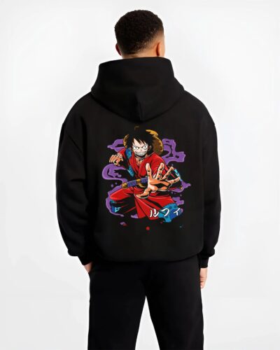LUFFY2 B.black hoodie male back view - One Piece DE Store