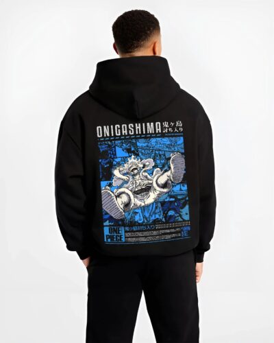LUFFYG5 B.black hoodie male back view - One Piece DE Store