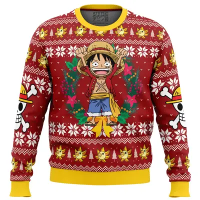 Monkey D Luffy Christmas OP Ugly Christmas Sweater FRONT mockup - One Piece DE Store